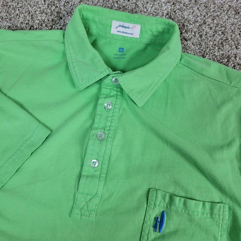 Johnnie O Mens‎ Medium Solid Green Stretch Knit Polo Short Sleeve